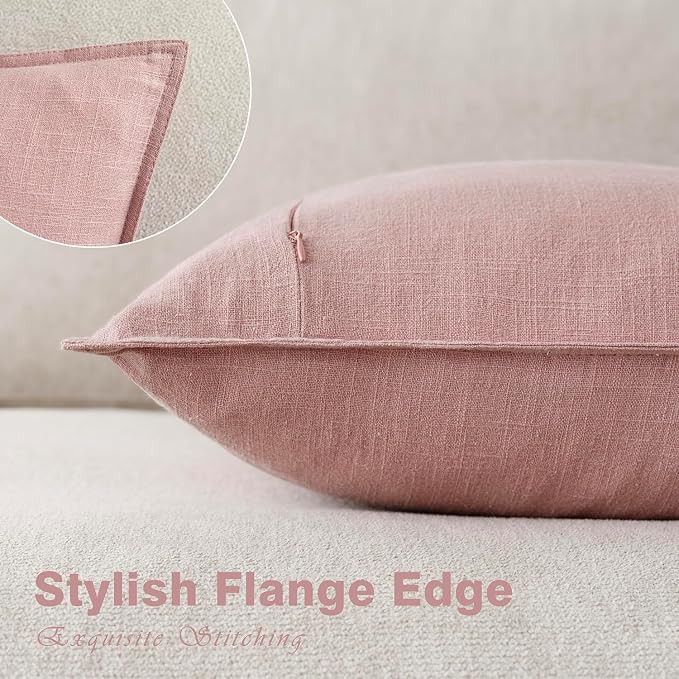 Foindtower Pack of 2, Decorative Linen Solid Throw Pillow Covers Soft Accent Cushion Euro Case Boho Farmhouse Pillowcase for Chair Couch Sofa Bedroom Living Room Home Decor 26 x 26 Inch Rose Pink