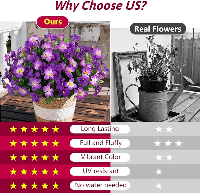 Fake Artificial Flowers for Outdoors 6 PCS Azalea Bouquet Silk Flowers for Outside UV Resistant Faux Flowers Plants for Outdoor Planters Realistic Spring Home Front Door Patio Garden Porch Decor