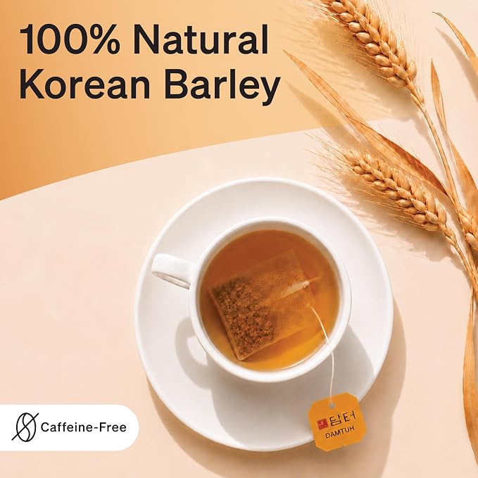 Damtuh Korean Roasted Barley Tea Bags, Caffeine-Free, 50 Count | 50 Tea Bags | Boricha | Mugicha | All Natural | Sugar-Free | Vegan | Hot or Iced | Toasted, Nutty Flavor