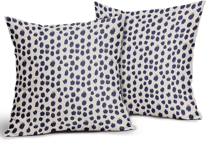 Navy Cream Polka Dot Pillow Covers 20x20 Set of 2 Outdoor Modern Art Throw Pillows Boho Design Blue Brush Strokes Decorative Pillowcase Square Cushion Cover Linen Pillow Case for Home Sofa Couch Bed
