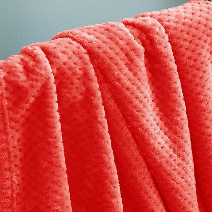 Exclusivo Mezcla Waffle Fleece Throw Blanket for Couch, Orange | Lightweight Soft Blanket for Sofa, Bed, Living Room, Plush Fluffy Throw for Home Decor, Travel, All Season, 40x50 Inches
