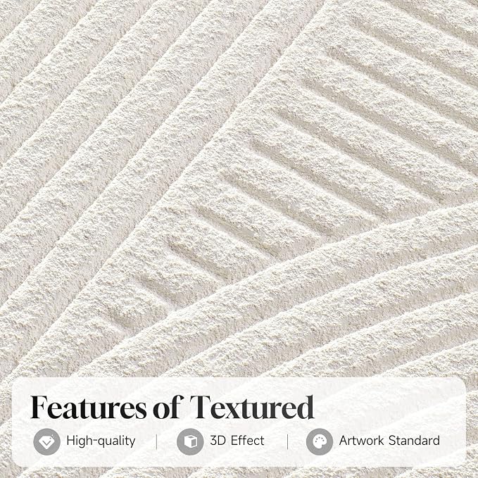Large Framed 3D Textured Abstract Wall Art for Living Room, 3 Piece Modern White Geometric Pictures Wall Decor, Minimalist Line Paintings for Bedroom Dining Room Hallway Office 24x36 In