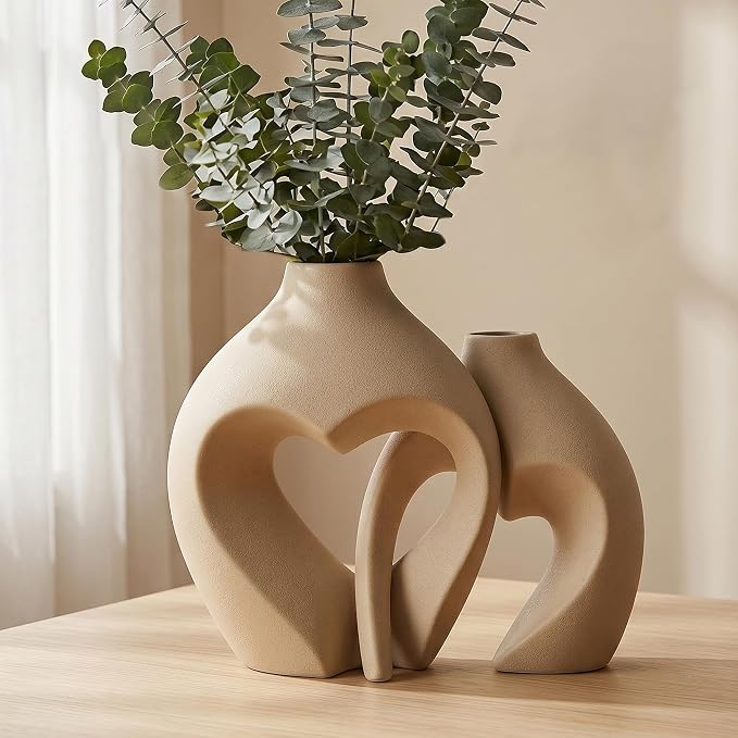 Ceramic Flower Vases Home Decor Heart Shaped Vase Set of 2 | Nordic Heart Shaped Vases Minimalist Decorative Vase for Table Centerpiece Wedding Dining Living Room Office House Decoration
