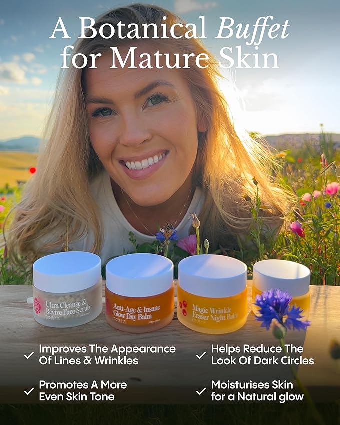 Frøya Organics The Complete System for Mature Women’s Skin | 4-Piece Set with Face Scrub, Day and Night Balm & Eye Balm | With Rosehip, Calendula & Sea Buckthorn | 60 Day Supply