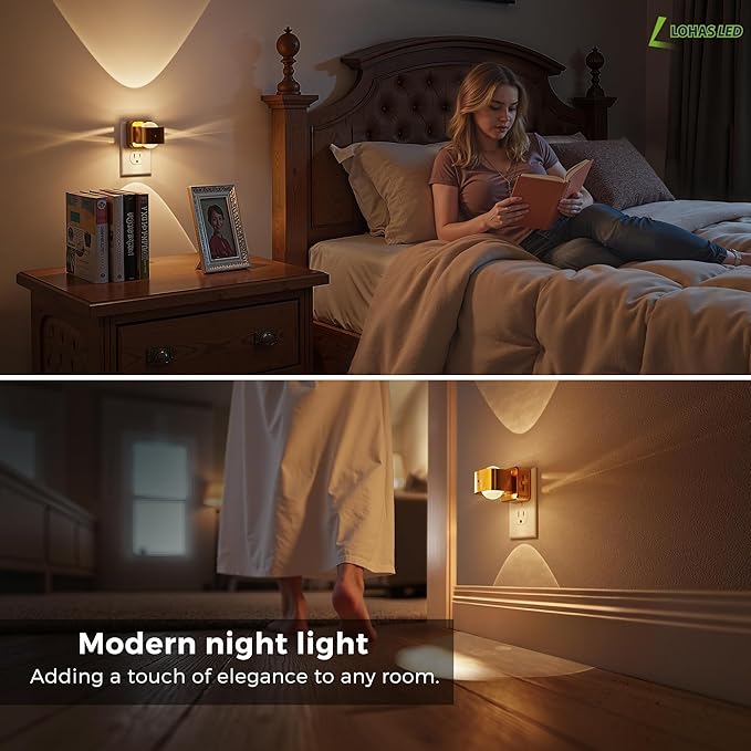 L LOHAS LED Night Light Projector, Night Lights Plug into Wall Light Sensor | Dusk to Dawn Sensor, Rotating Nightlight for Kids, Soft White Swivel Ambient Lighting for Bathroom, Gaming Room, Gifts,2 Pack