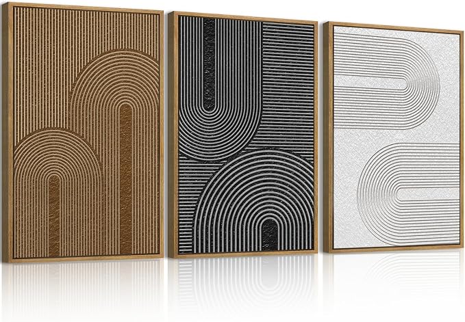 BINCUE Abstract Neutral Canvas Paintings Modern Artwork for Walls Framed for Bedroom Living Room Hallway 16x24 Inch Set of 3