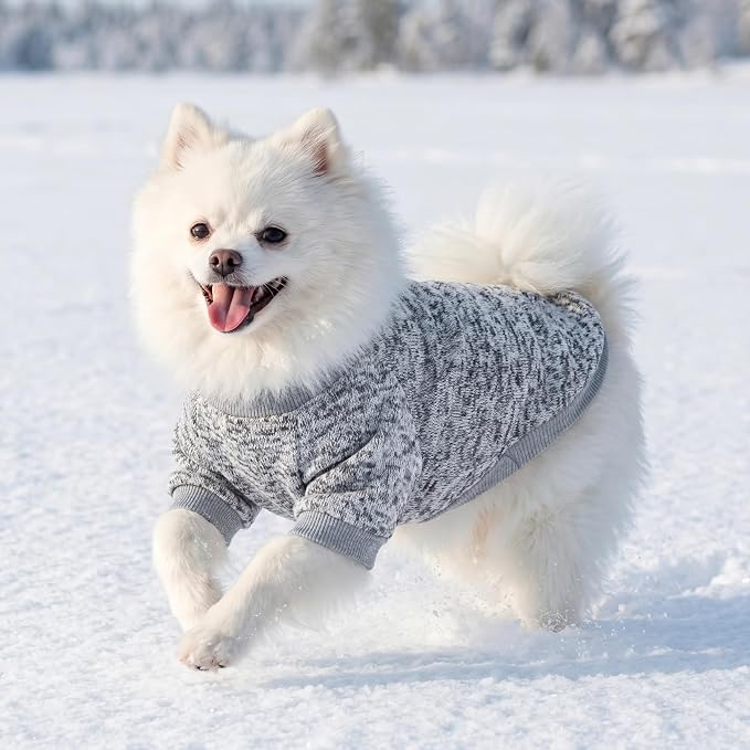 2 Pack Dog Sweaters for Small Dogs Girl Boy Winter Fleece Clothes Warm Soft Dog Sweatshirt Outfit for Dogs Cats Pet Apparel (Grey+Navy Blue, XXS (Back: 7.8",Chest: 11.8", 2.2-3.5lbs))