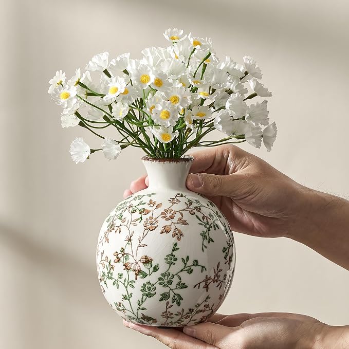 5.98" Ceramic Flower Decorative Antique Vase, Vintage Rustic Chinoiserie Floral Vase for Home Decor, Living Room, Bookshelf, Office, Entryway, Garden, Tuscan Decor, Chinoiserie Decor