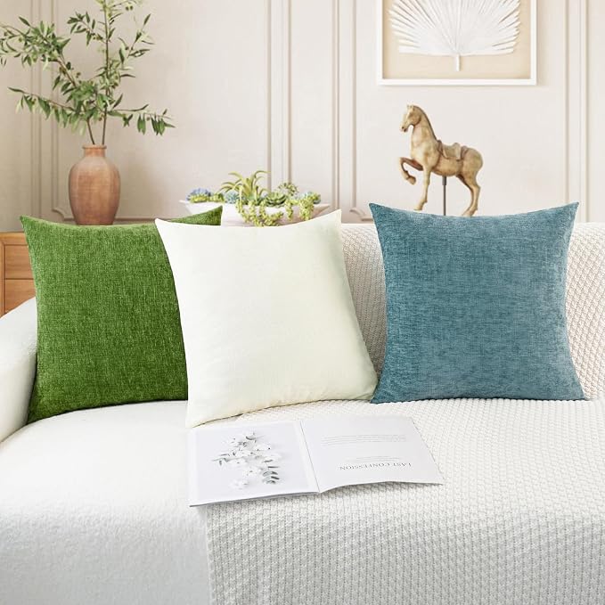 CaliTime Decorative Couch Throw Pillow Covers 18 X 18 Inches Cream | Pack of 2, Cozy Chenille Cushion Cases for Sofa Bed Living Room Farmhouse Home