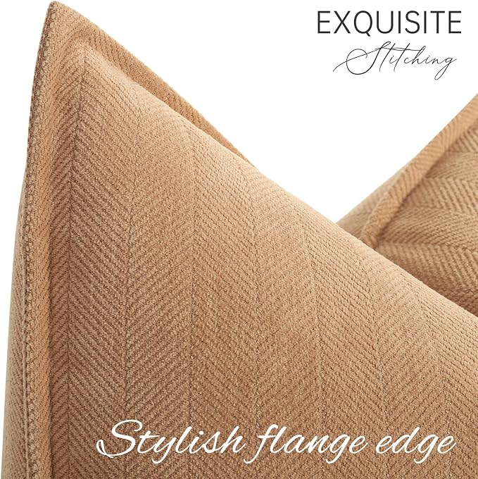 Camel Pillow Covers 12x20 Set of 2 Chenille Throw Pillow Covers with Elegant Design Soft and Luxurious Decorative Throw Pillows for Couch, Bed, and Home Decor