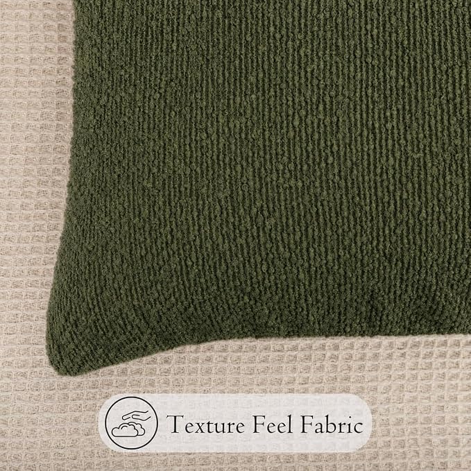 JoraLion 24x24 inch Boucle Throw Pillow Covers, Army Green Woven Texture Neutral Pillow Cover Breathable Cushion Case for Couch Sofa Bed Living Room Home Decor, Pack of 2, No Insert