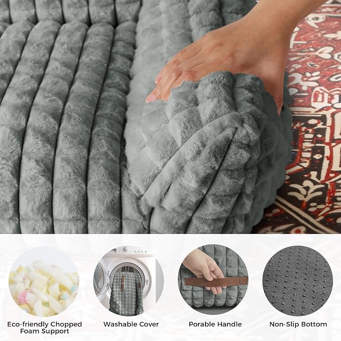 Cat Couch Bed with Fluffy Faux Rabbit Fur for Indoor Cats, 36 Inch | Cute Fuzzy Cat Sofa Recliner With Washable Cover, Suppportive Cozy Pets Couch in 3D Diamond Pattern, Grey