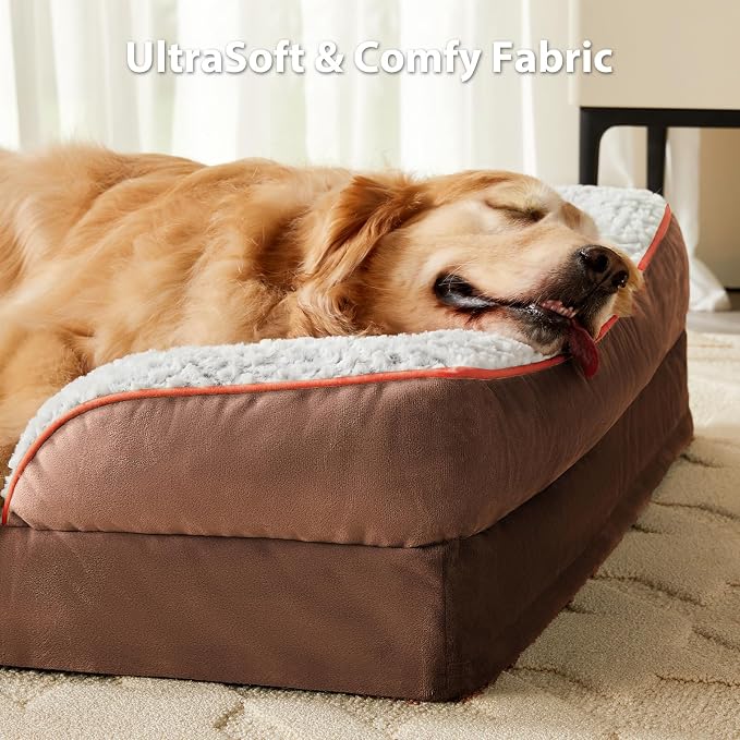 LEXTRO Washable Orthopedic Dog Bed, Waterproof Couch for Large Senior Dogs | Comfy Sleeping Dog Bed with Egg Crate Foam, Dog Sofa with Removable Cover, Waterproof Lining&Non-Slip Bottom, Gray