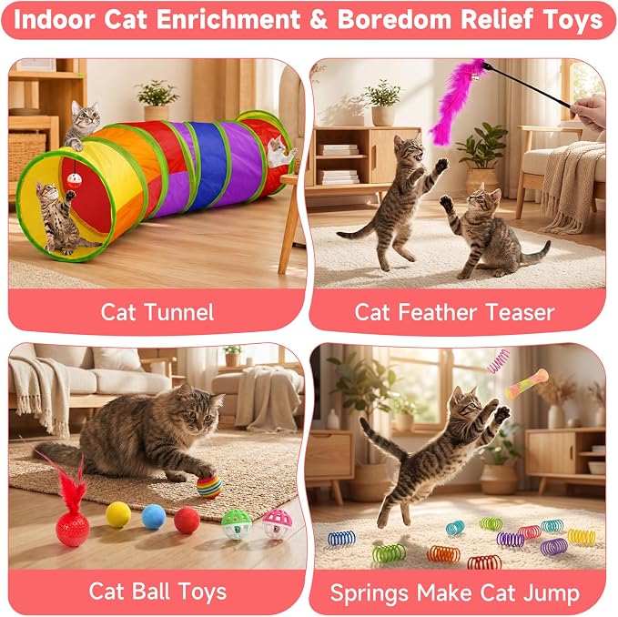 AILUKI 33PCS Cat Toys Variety Pack for Indoor Cats, Kitten Toys Cat Tunnel