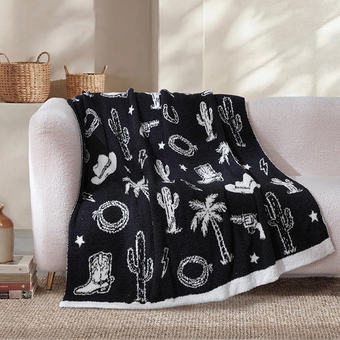 Snuggle Sac Ultra Soft Western Blanket Twin Size - Oversized Reversible Black Cowgirl Bedding Blanket, Western Pattern Throw Blankets for Bed, Sofa, Couch, 60x80 inches