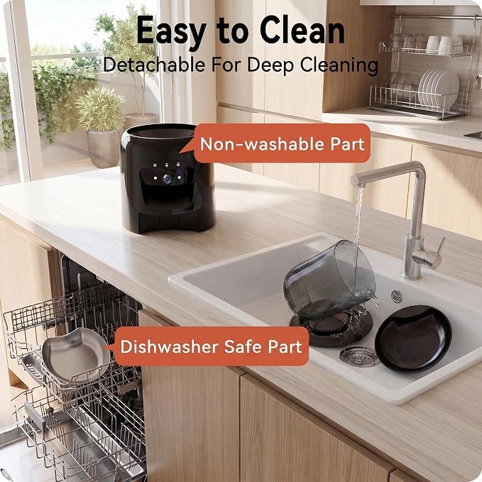 Automatic Cat Feeder with 2K Camera: 5G WiFi Automatic Dog Feeder | Night Vision, Two-way Audio, Voice Recording, 304 Stainless Steel Bowl, 6L Large Capacity, Detachable for Easy Clean -24 Cups
