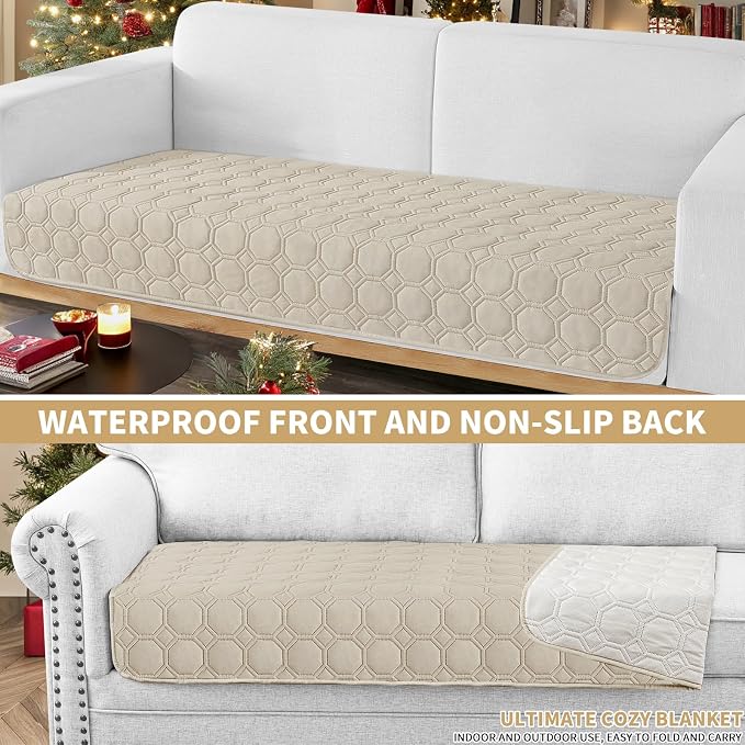 ZNSAYOTX Ultimate Cozy Blankets (30"x53") 100% Waterproof Sofa Mat Blanket for Dog Pets, Bed Couch Protector with Non-Slip Back Washable Durable, Pee Scratch Proof Easy to Clean (Khaki)
