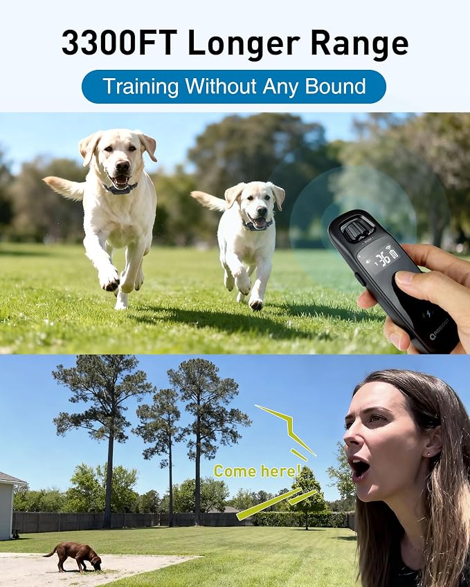 ABBIDOT Shock Collar for 2 Dogs - 4 Training Modes Dog Training Collar, 3300Ft Range, IPX7 Waterproof, Nihgt Light, Rechargeable E-Collar for Small Medium Large Dogs (15-120 lbs),Onyx Black