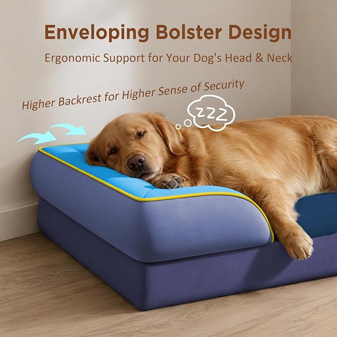 Comfort Expression Orthopedic Dog Bed for Extra Large Dogs with Bolster | Waterproof Dog Couch Bed with Washable Cover & Non-Slip Bottom, Supportive Egg Crate Foam XL Pet Bed, 42x30 Inch