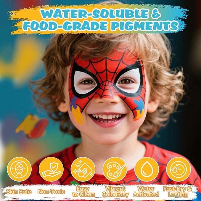 Face Painting Kit for Kids - 42 Colors Washable Face Paint Professional Face Paint Kit, with Brushes, Stencils, Palette, Gems, Crayon, Non-Toxic Body Makeup for Kids (Face Painting Kit)