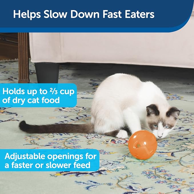 PetSafe Slimcat Feeder Ball Cat Toy, Orange | Interactive Puzzle Game for Your Cat, Adjustable Openings Control Portion & Feed Speed, Slows Fast Eaters, Improve Digestion