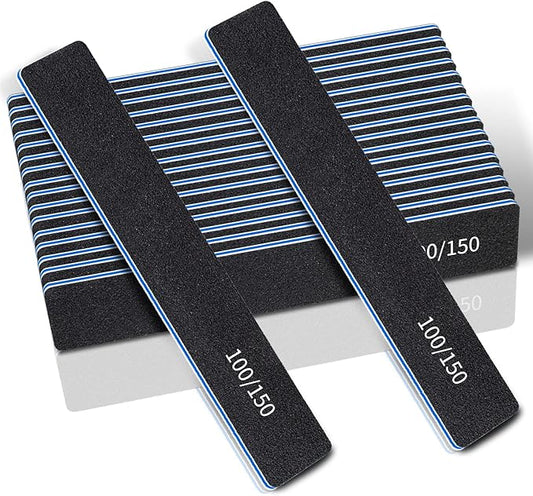 12 Pcs Double Sided Emery Boards 100/150 Grit for Acrylic/Gel Nails - Washable Finger File Boards for Home and Salon Use