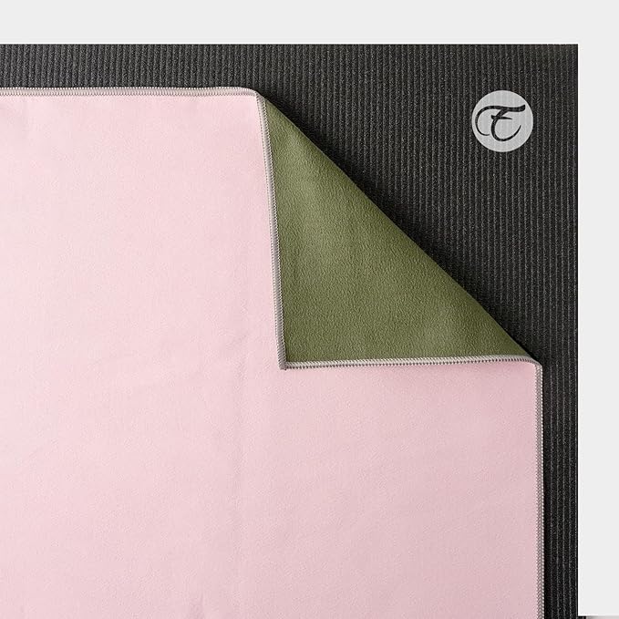 Eunzel 2 Pack Hot Yoga Towel, Reversible Two-Tone Non-Slip Yoga Mat Towel, Sweat Absorbent for Hot Yoga, Pilates and Workout, 72" x 26.5", Navy& Blue/Army Green& Pink