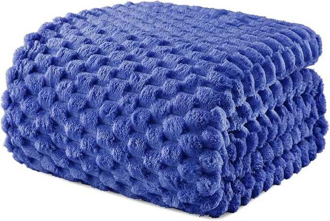 Exclusivo Mezcla 3D Fleece King Size Blanket for Bed, Cobalt Blue | Extra Soft Fuzzy Plush Lightweight Bed Blankets, Cozy Fluffy Decorative Blankets for All Seasons, 90x104 Inches