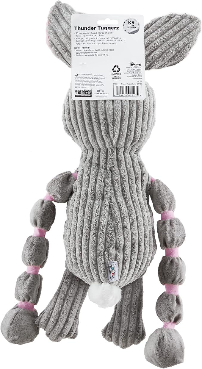 Outward Hound by Charming Pet Thunda Tugga Bunny Plush & Squeaky Dog Tug Toy