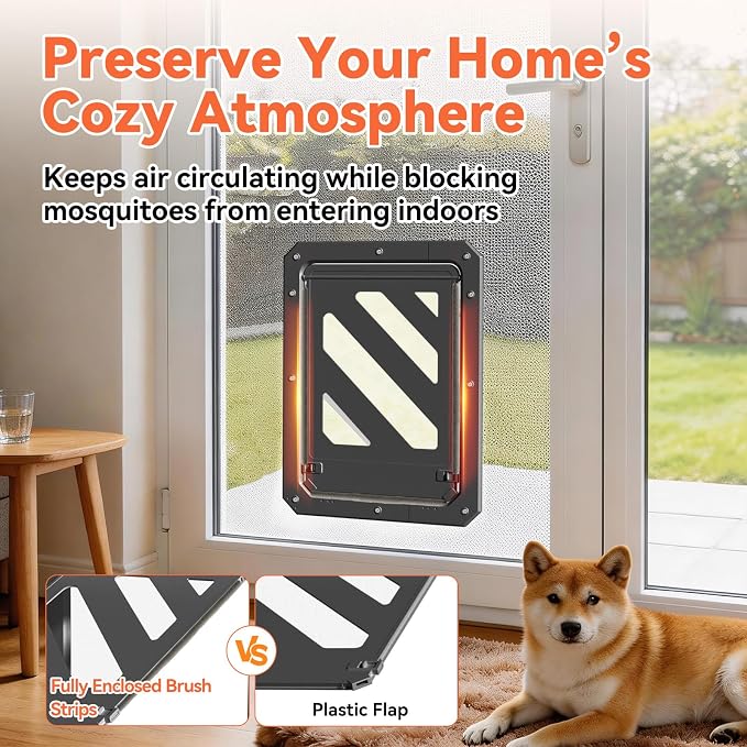 LIBBEPET Dog Door for Screen Door with Lockable Flap for Dog ≤50 lbs, Black | Outer Size 13"x17", Reinforced ABS Frame, Magnetic Auto-Reset Flap, Mosquito Resistant Brush, Scratch Resistant