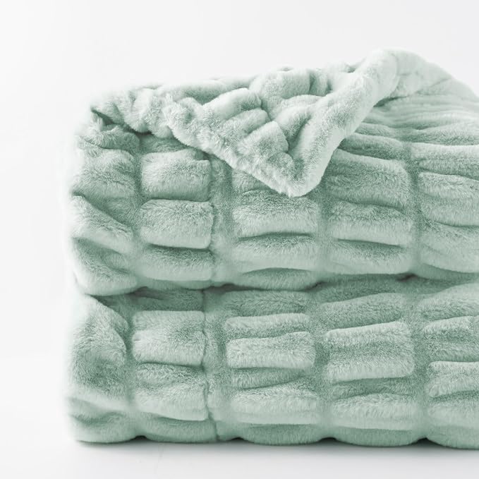 BATTILO Super Soft Faux Fur Throw Blanket for Couch, 60"x80", Sage Green | Sage GreenThrow Blanket, Double Side Cozy Warm Soft Minky Bubble Blanket For Bed, Sofa Living Room