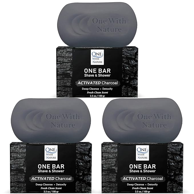 ONE Bar Activated Charcoal 3.5 oz 3 Pack - Shave, Shower, Shampoo, face, beard, body, hair/scalp, SuperFAT “oil” Infused: Avocado, Mango, Olive, Coconut, Argan, Moisturizing and Nourishing Oil.
