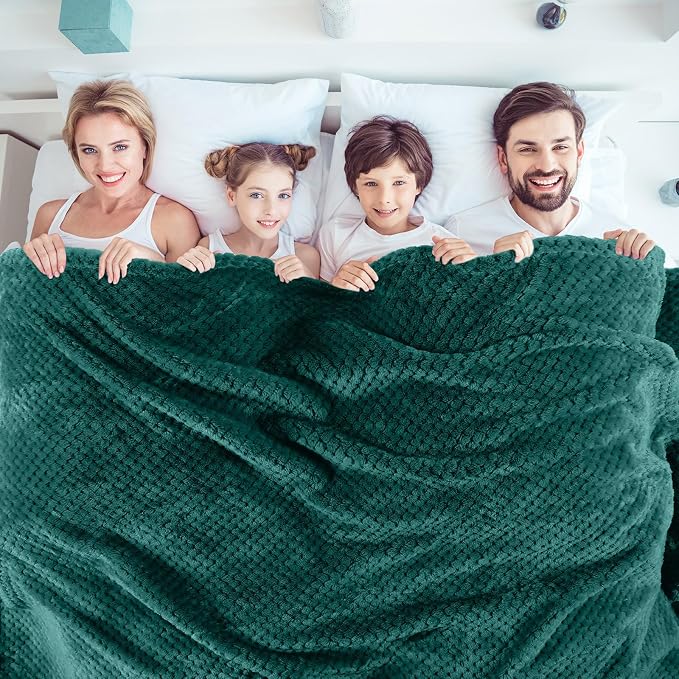Newwiee 4 Pcs Fleece Throw Blanket, 3D Waffle Textured,Gradient Green | Soft Lightweight Set for Couch Bed Sofa, Warm Winter Throws, No Shedding Pilling, Flannel Waffle Texture, 50x60 Inch