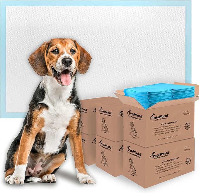 PETSWORLD Puppy Pads, 23x36 Inch, 1800 Count - Puppy Pee Pads for Dogs, Tear Resistant, Economy Value, Super-Absorbent Polymer Gel Core, Perfect for Puppies, Smaller Dogs