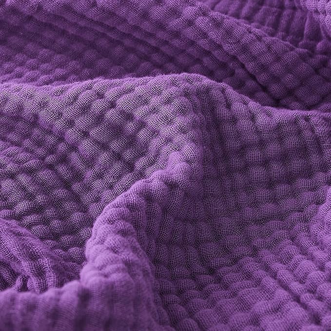EMME Muslin Twin Blanket - Checkered Lightweight Summer Cotton Blankets(Purple, 60"x80")