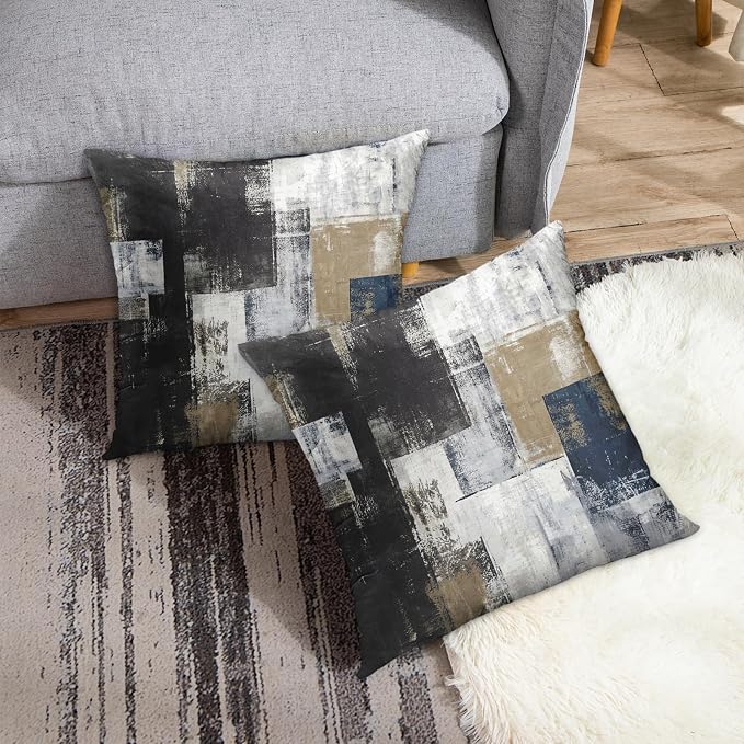 Emvency Throw Pillow Covers Set of 2, 18 x 18 Inch, Navy Blue Black | Abstract Modern Painting Outdoor Decorative Square Pillow Cases Couch Cushion Case for Couch Bed Sofa Living Room Home Decor