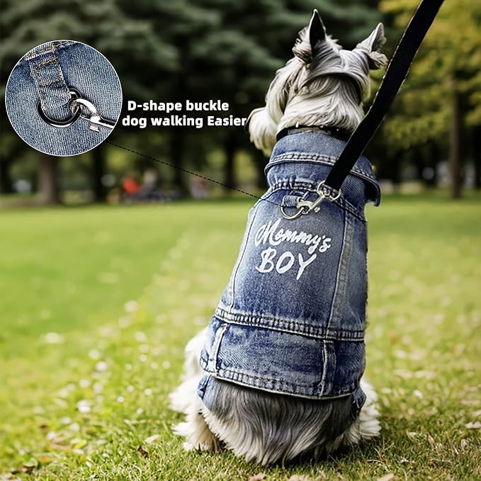 Mommy's Boy Dog Jeans Jacket,Pet Overalls Denim Coat,Puppy Clothes(XS) | JcDuDoi Classic Small Dogs Male Cat Costumes Washed Vest Outfit T-Shirts Chihuahua,Yorkie,Teacup