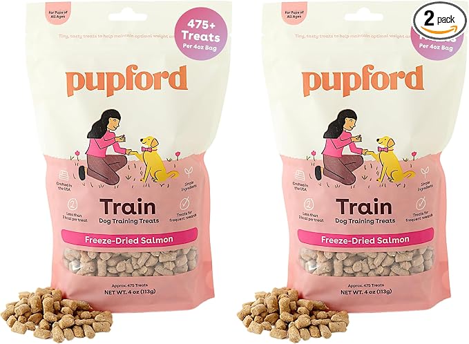 Pupford Freeze Dried Training Treats for Dogs & Puppies, 475+ Two Ingredient Bites (Salmon, 4 oz) (Pack of 2)