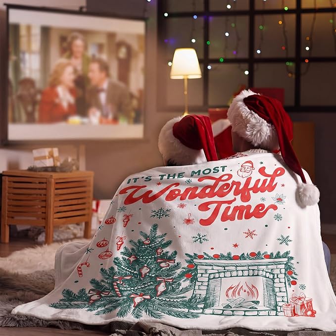50'' x 60'' Christmas Throw Blanket Plush Warm Blanket | It's the Most Wonderful Time Christmas Plush Gift Winter Decor for Sofa Couch Bed