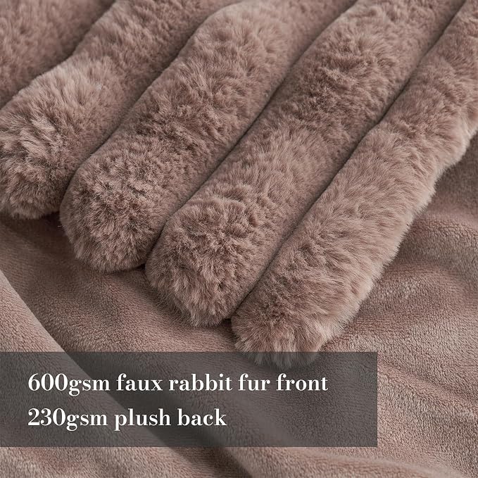 Faux Fur Throw Blanket for Couch, Cozy Fuzzy Fluffy Fur Luxurious Soft Striped Plush Gift Blankets for Family Sofa Chair Bedroom, 55"x70", Light Coffee