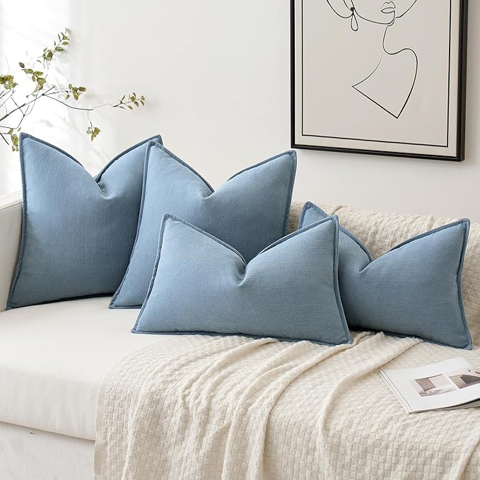MIULEE Pack of 2 Light Blue Decorative Chenille Pillow Covers 20x20 Inch | Soft Couch Throw Pillows,Farmhouse Cushion Covers with Elegant Design for Sofa,Bedroom,Living Room,Spring Home Decor