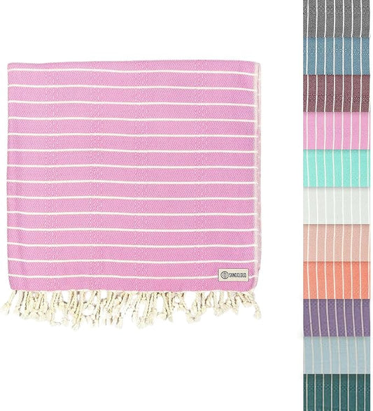 Sand Cloud Turkish Beach Towel - Sand Resistant - 100% Certified Organic Turkish Towel - Quick Dry Towel for Beach, Picnic, Blanket or Bath Towel - As Seen on Shark Tank - Gocek (Pink)