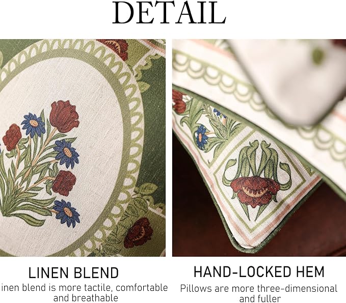 Elegant French Linen Throw Pillow Cover,Set of 2,18"x18"-Estonia C | Designer Vintage Square Pillow Cover,Concealed Zipper Design,Floral Pattern,Sofas,Bedroom,Living Room,Lounge Chairs