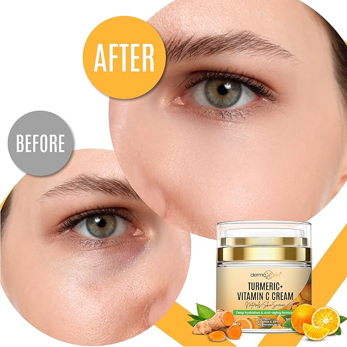 Turmeric Face Cream + 30% Vitamin C Glow Boosting Moisturizer & Skin Repairing, Hydrating with Organic Ingredients Anti-Aging Facial Cream, Normal, Dry, Oily & Combination Skin - 1.7 FL OZ