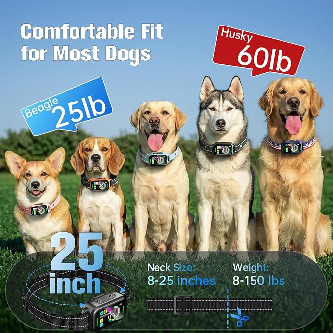 Bark Collar for Large Medium Small Dogs - Smart AI 1S Stop Barking, Anti Barking Device & Dog Training Collar with Beep, Vibration | IP67 Waterproof 8-Level Sensitivity -Jet Black