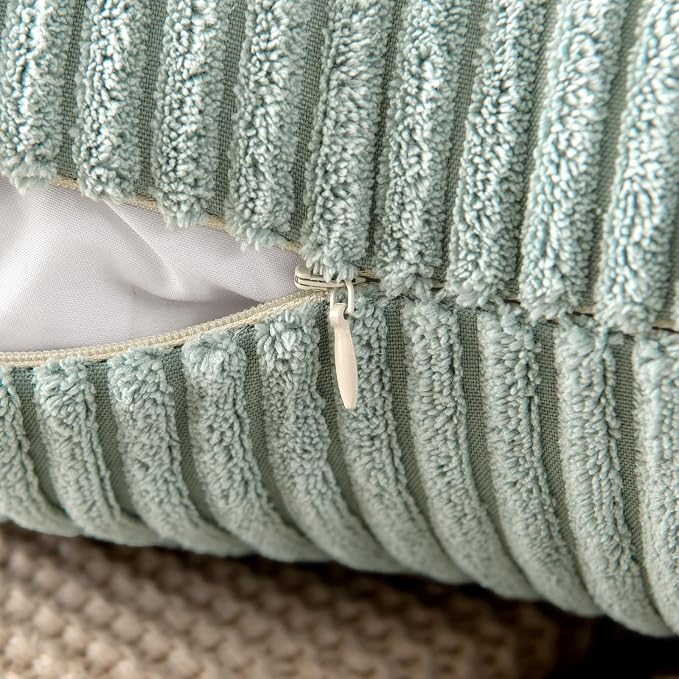 MIULEE Soft Corduroy Throw Pillow Covers Set of 2 18x18 Greyish Green | Decorative Striped Textured Cushion Cases, Boho Natural Greenery Pillowcases, Home Decor for Couch Chair Sofa Living Room