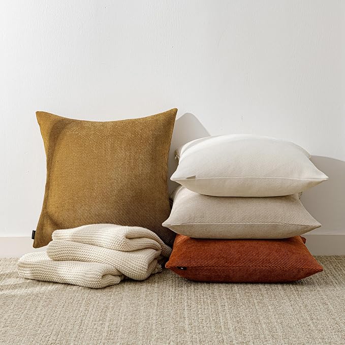 Fall Decorative Throw Pillow Covers Pack of 2,20x20 Inch Warm Brown | Twill Chenille Cushion Covers for Sofa Living Room Couch Bed