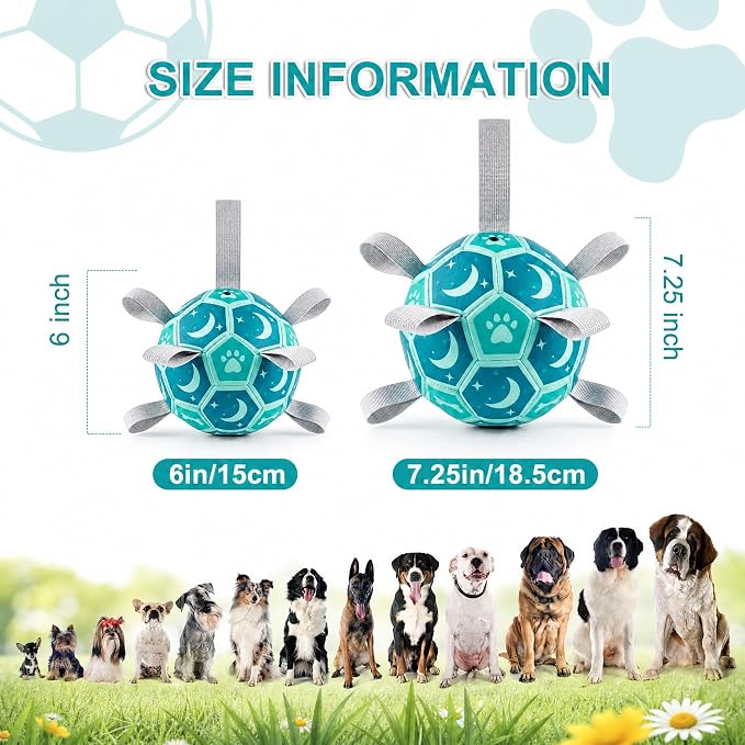 Dog Soccer Ball with Straps, 7.25 Inch Herding Dog Ball Toys Dog Birthday Toy, Balls for 30-90lbs Dogs, Outdoor Dog Toy for Medium Large Puppy, Interactive Toy for Tug, Water Toy Ball,Blue