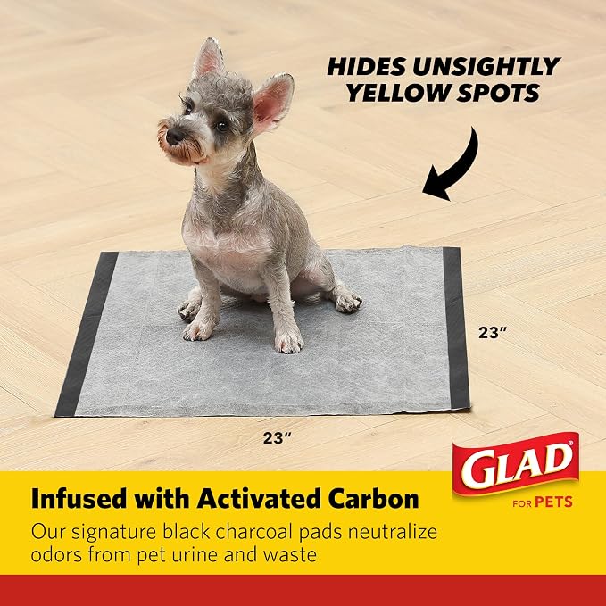 Glad for Pets Activated Carbon Training Pads, Anti-Microbial, 30 Ct, 6-Pk | 6-layer, leak-proof pads with odor control technology, 23 x 23 in coverage for indoor potty training