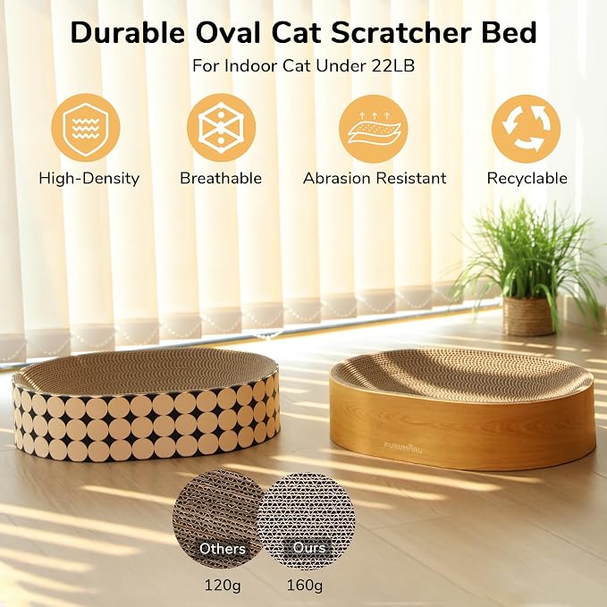 FUKUMARU Cardboard Cat Scratcher Bed, 2-in-1 Oval Cat Scratch Pad | Cats Scratching Board Lounge Bed Indoor, Durable Modern Kitty Scratcher Bowl, Cats Scratch Furniture Protector, Polka Dot